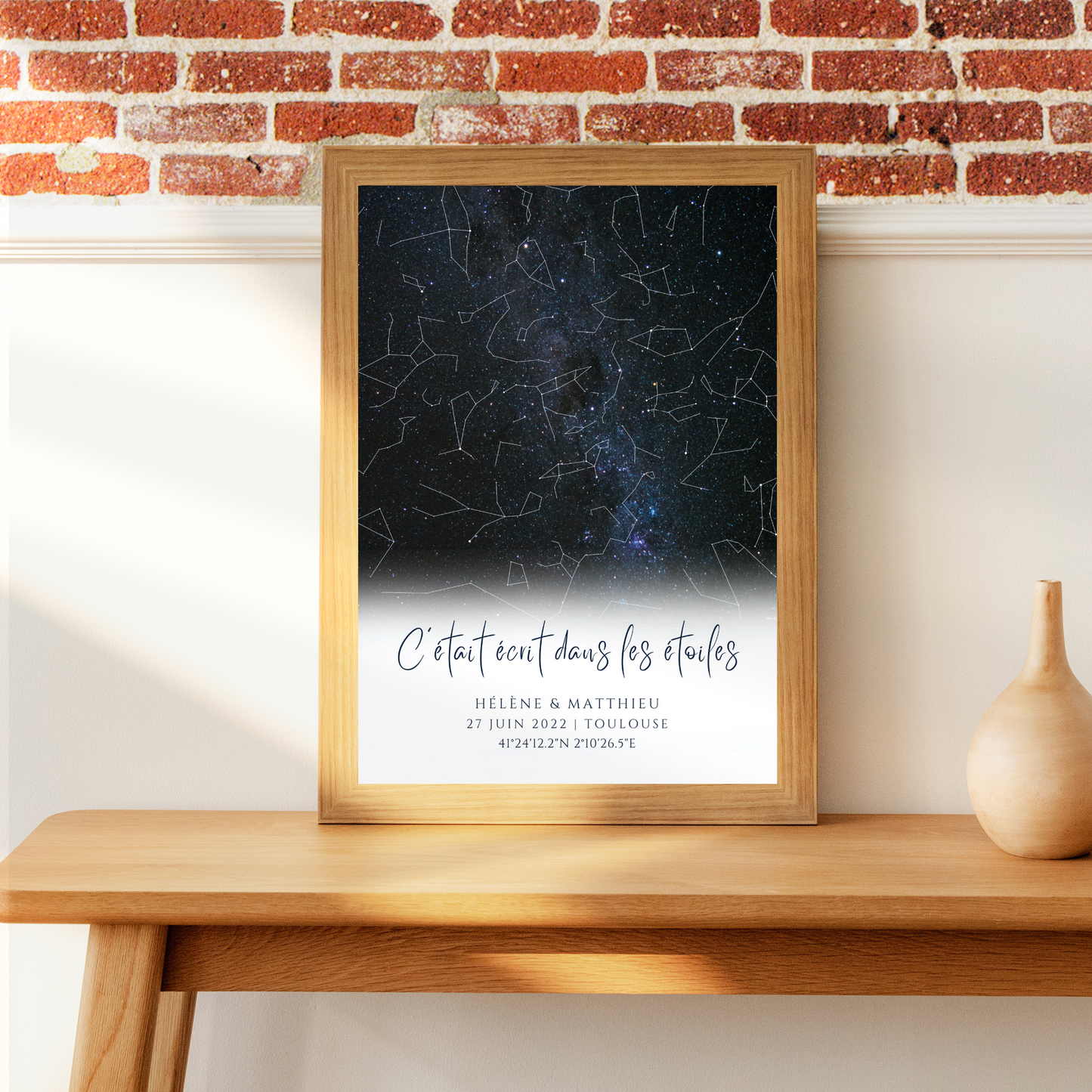 Affiche carte des étoiles personnalisée bleue - cadeau constellation pour couple