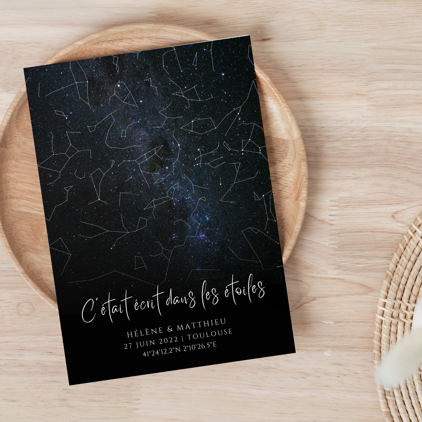 Affiche carte des étoiles personnalisée bleue - cadeau constellation pour couple - Cadeau rencontre - décoration personnalisée