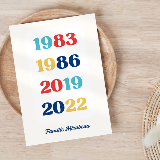 Affiche "Dates famille" - Poster dates de naissance personnalisé