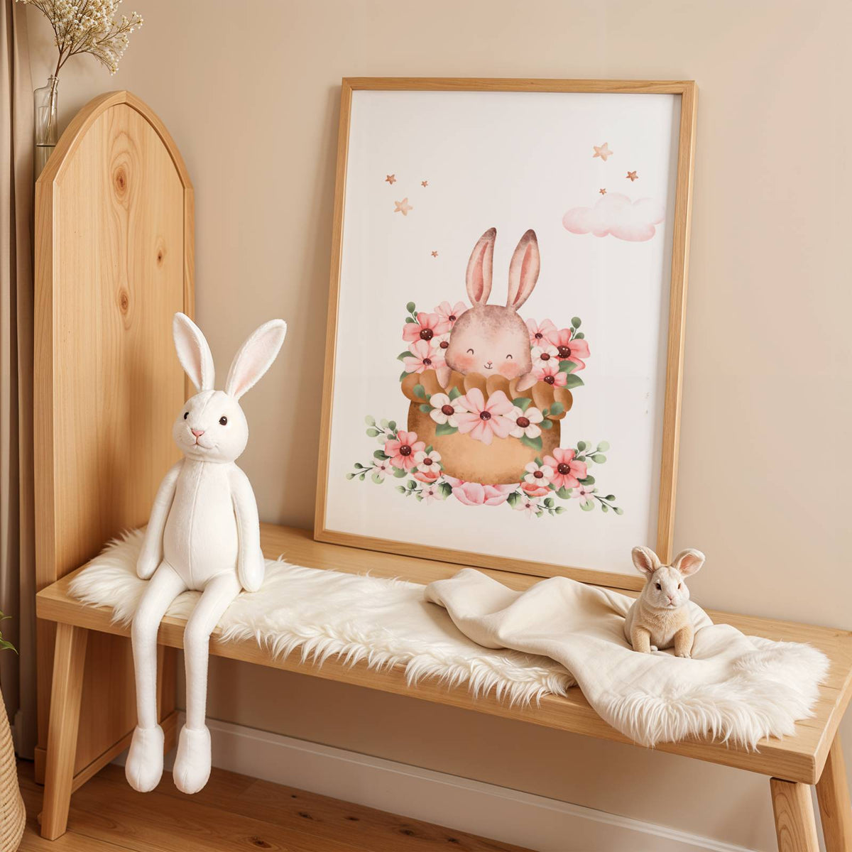 Lot 3 Affiches Chambre Fille Lapin Rose Monogramme Floral – Galerie Murale Personnalisée Prénom Cadeau Naissance Baptême - Image 3