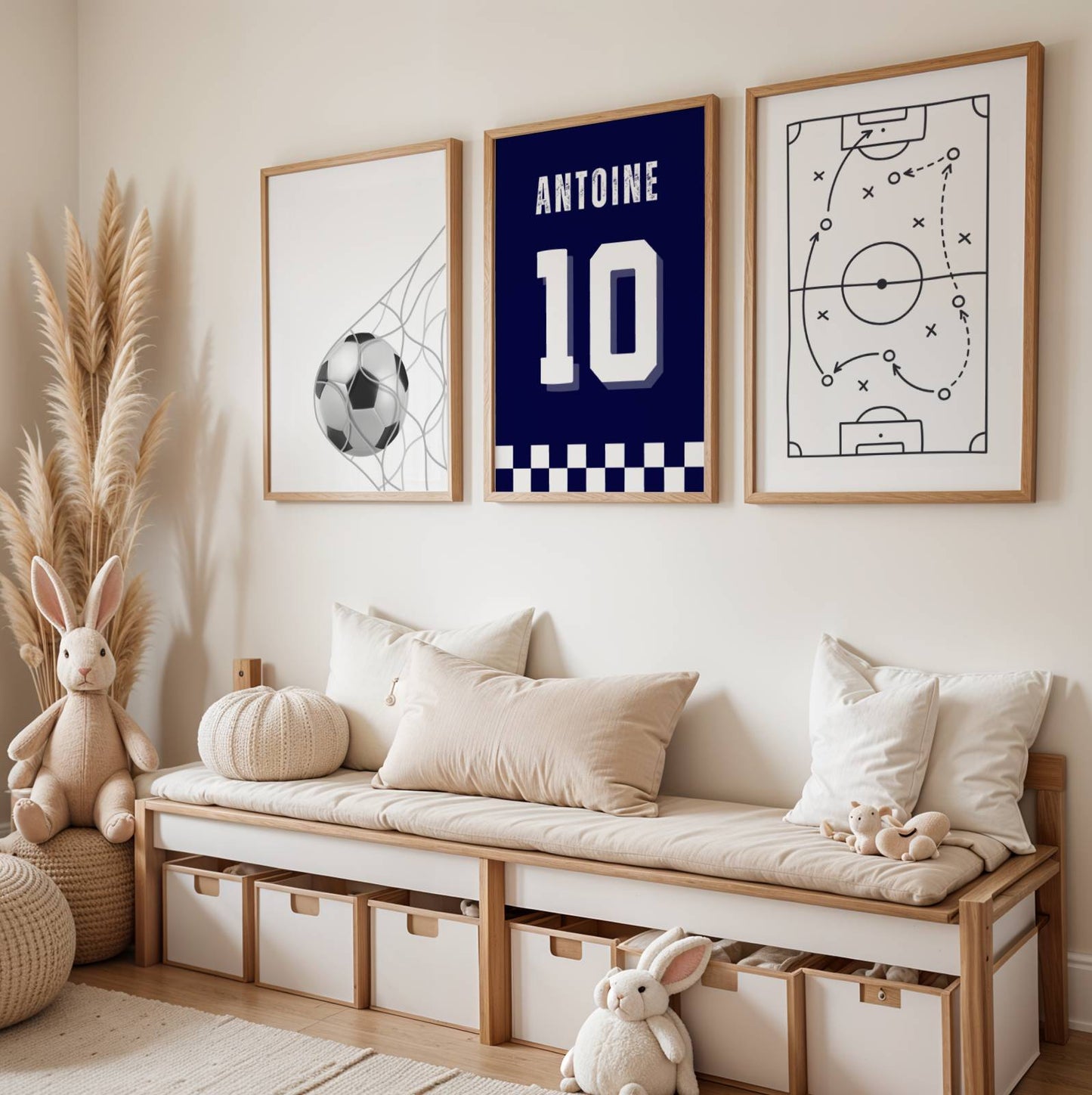 Affiches football personnalisées enfant – Lot de 3 posters (prénom, goal, maillot, tactique) – Déco chambre garçon