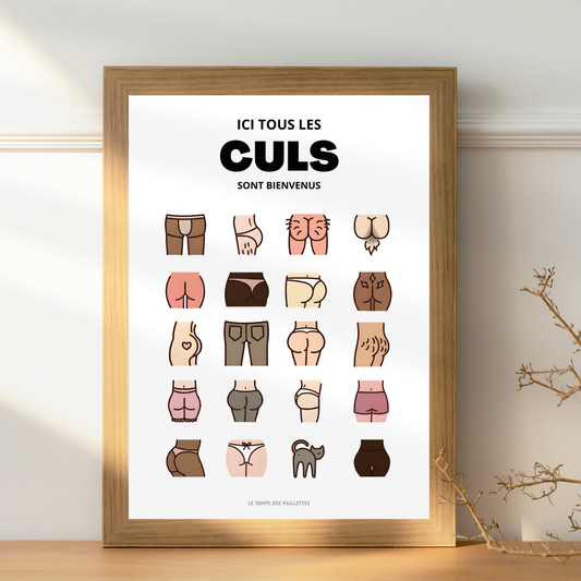 Affiche humour WC - affiche ici tous les culs sont bienvenus version couleurs