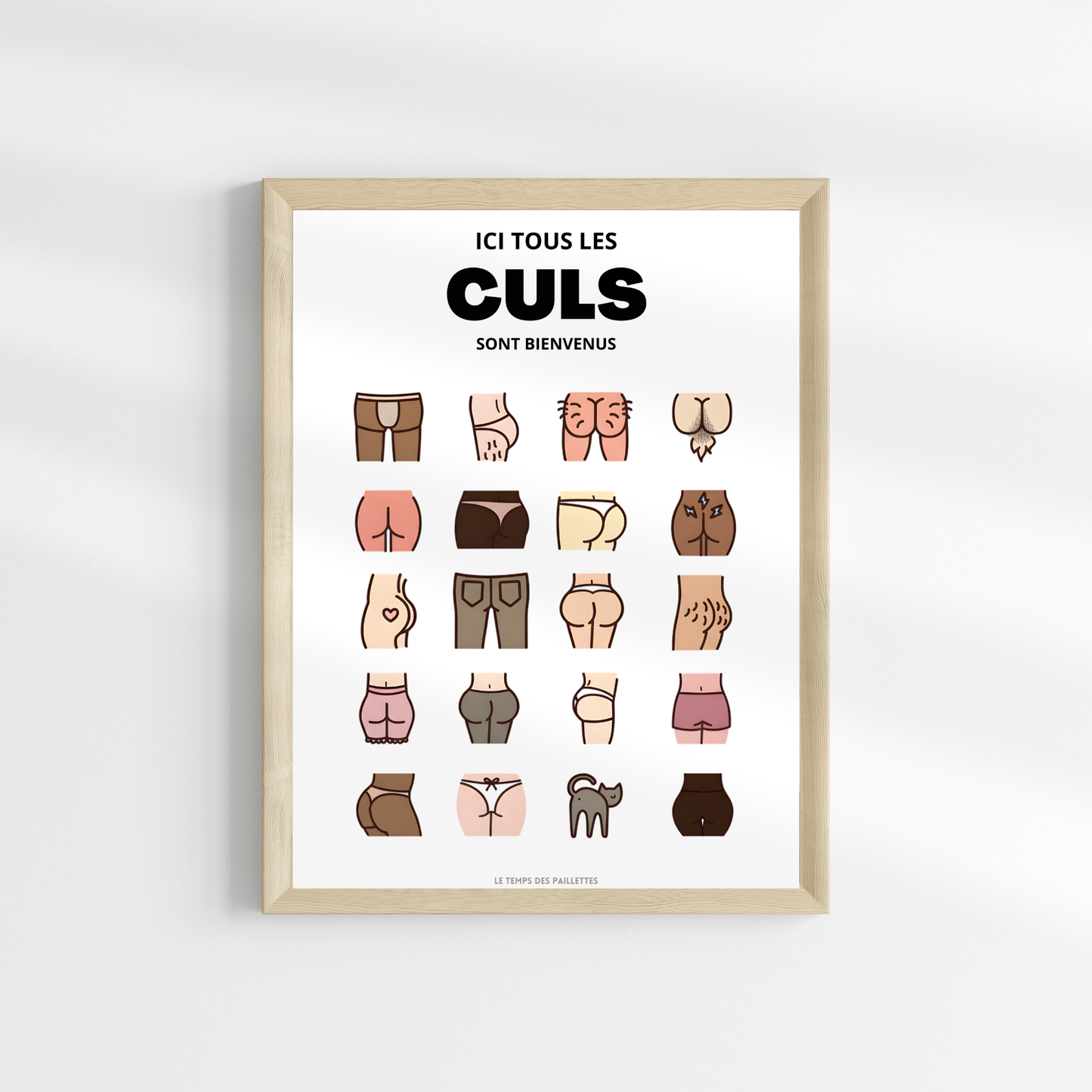 Affiche humour WC - affiche ici tous les culs sont bienvenus version couleurs