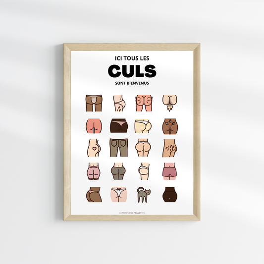 Affiche humour WC - affiche ici tous les culs sont bienvenus version couleurs