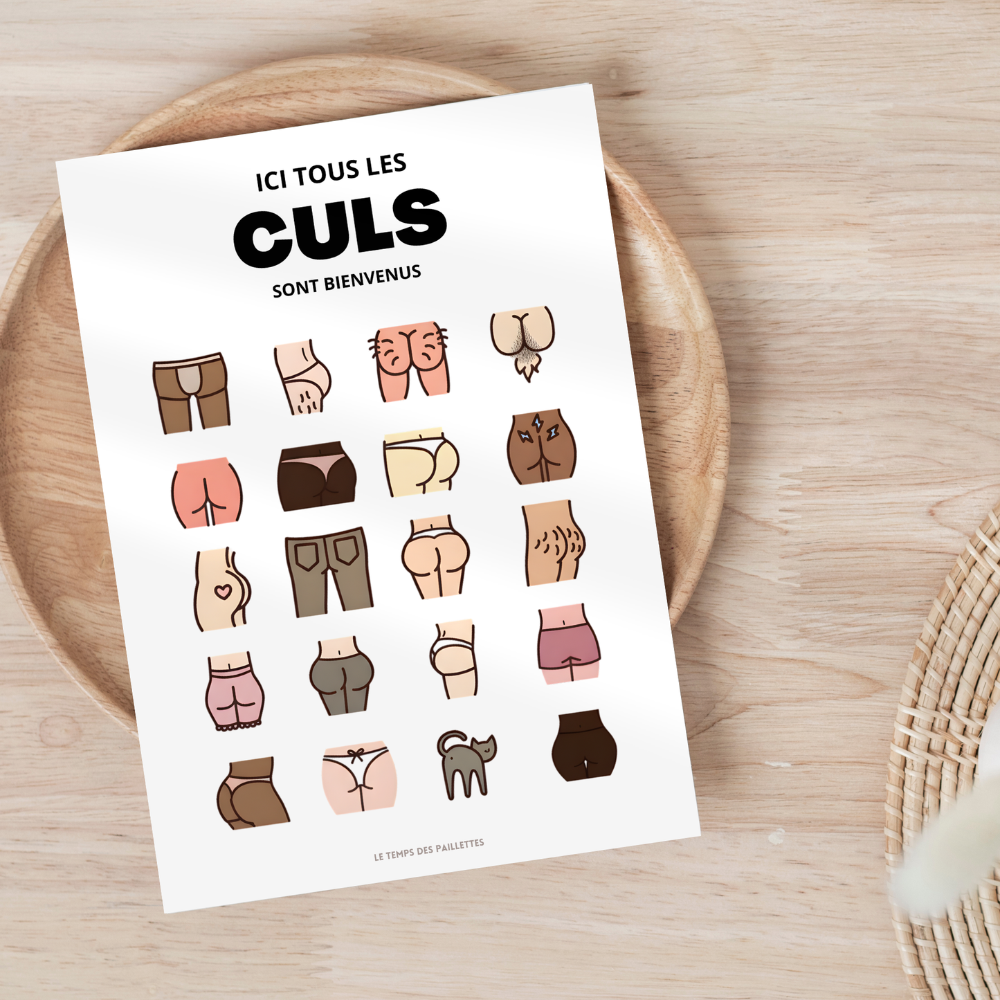 Affiche humour WC - affiche ici tous les culs sont bienvenus version couleurs