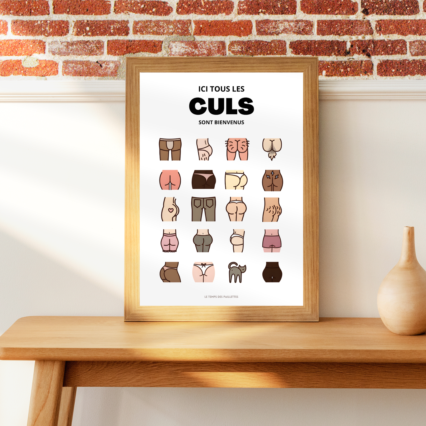 Affiche humour WC - affiche ici tous les culs sont bienvenus version couleurs