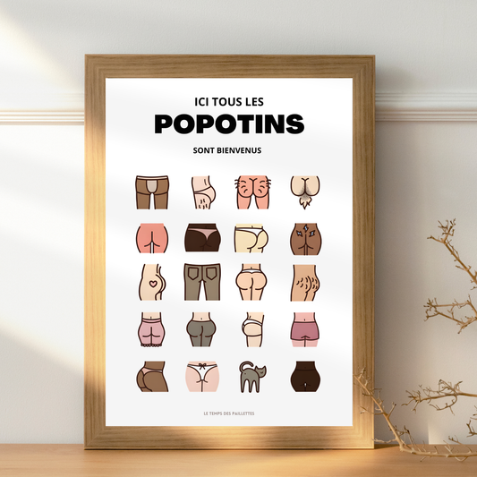 Affiche humour WC - affiche ici tous les popotins sont bienvenus version couleurs