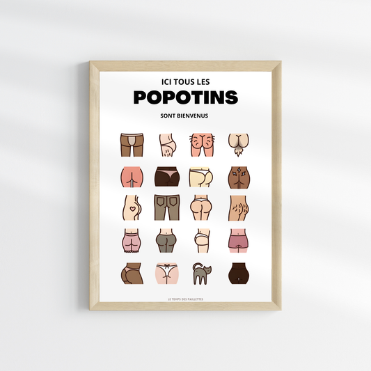 Affiche humour WC - affiche ici tous les popotins sont bienvenus version couleurs