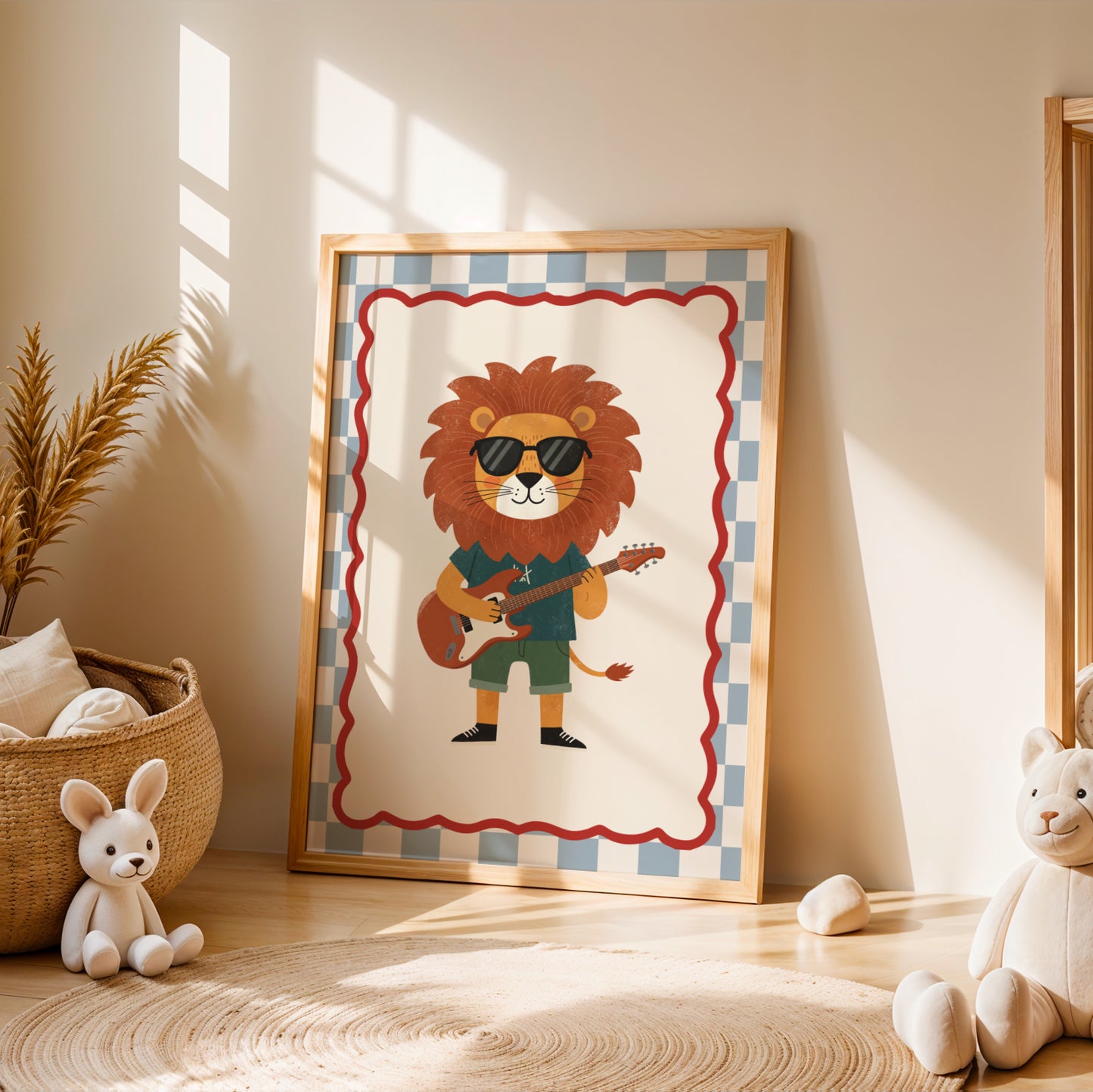 Affiche enfant Lion qui joue de la Guitare, Poster Imprimable Animaux, Décoration Chambre Garçon, Salle de Jeux, Cadeau Musique et Fun