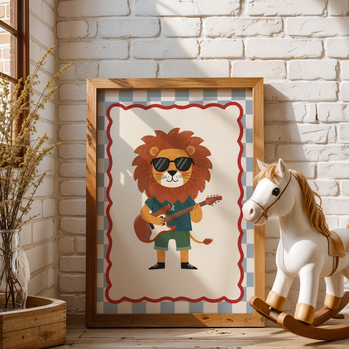 Affiche enfant Lion qui joue de la Guitare, Poster Imprimable Animaux, Décoration Chambre Garçon, Salle de Jeux, Cadeau Musique et Fun