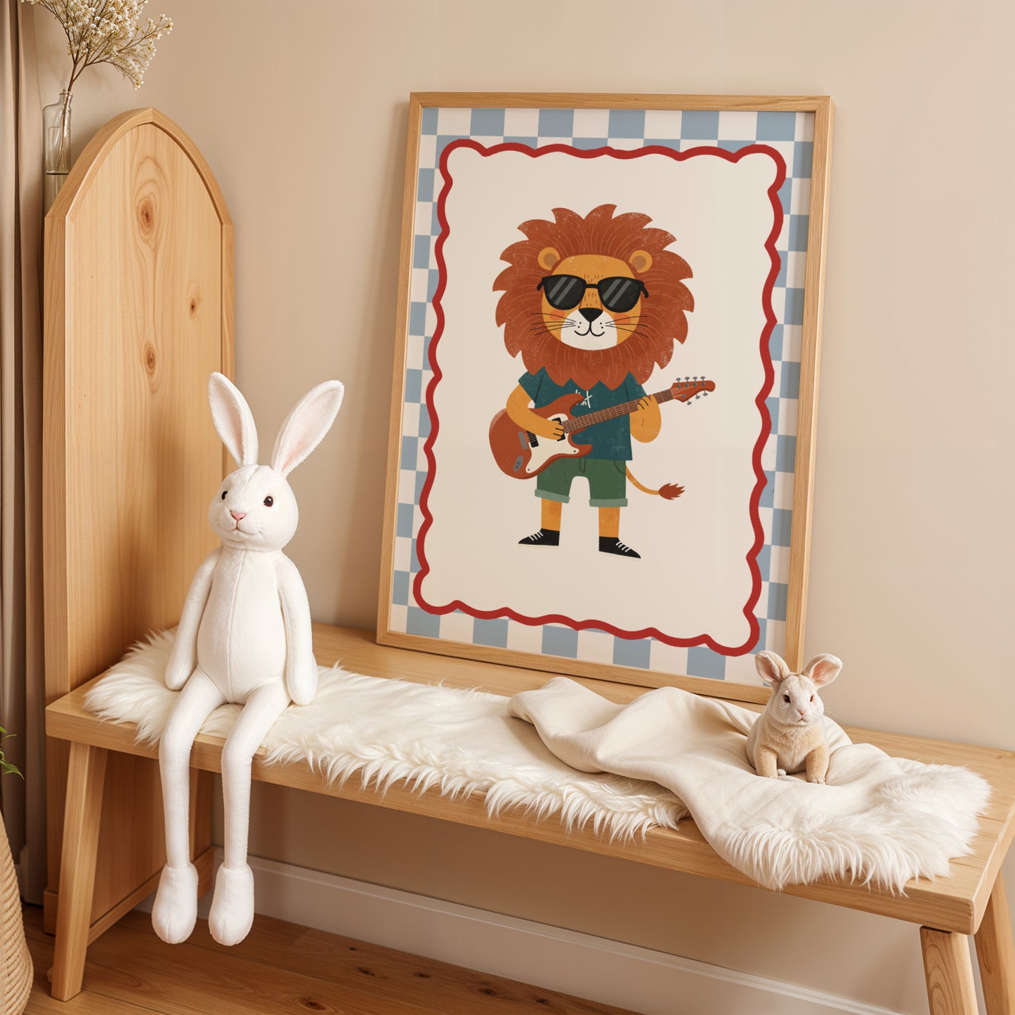 Affiche enfant Lion qui joue de la Guitare, Poster Imprimable Animaux, Décoration Chambre Garçon, Salle de Jeux, Cadeau Musique et Fun
