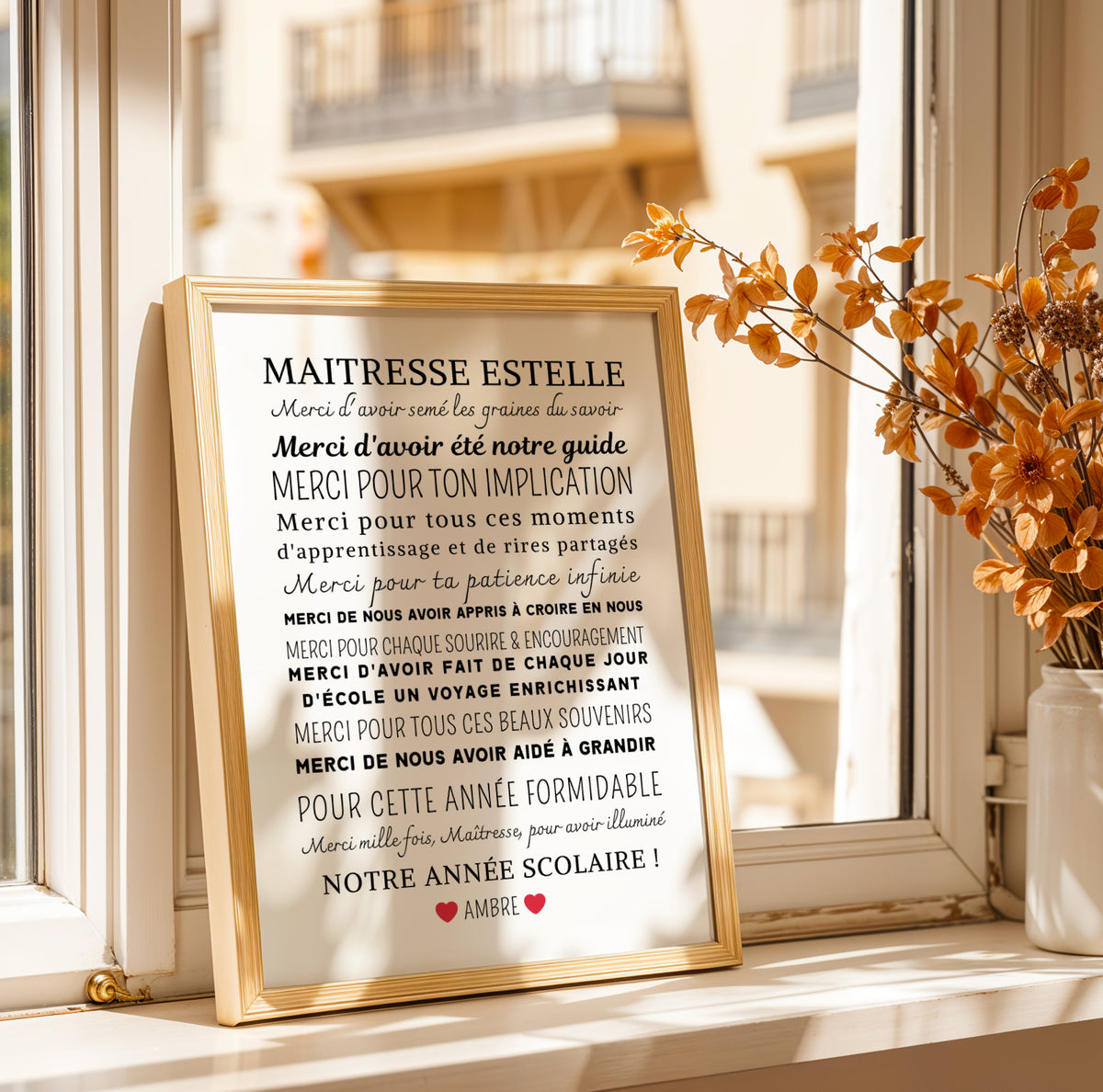 Affiche Merci Maîtresse Personnalisée avec Phrases Inspirantes – Cadeau Fin d'Année Scolaire - Image 5
