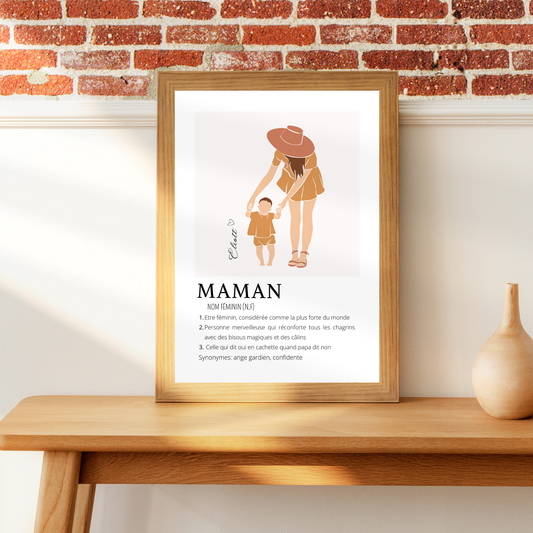 Jolie Affiche Définition "Maman" Personnalisée avec Illustration Abstraite et Prénom