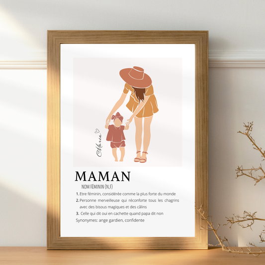 Jolie Affiche Définition "Maman" Personnalisée avec Illustration Abstraite et Prénom