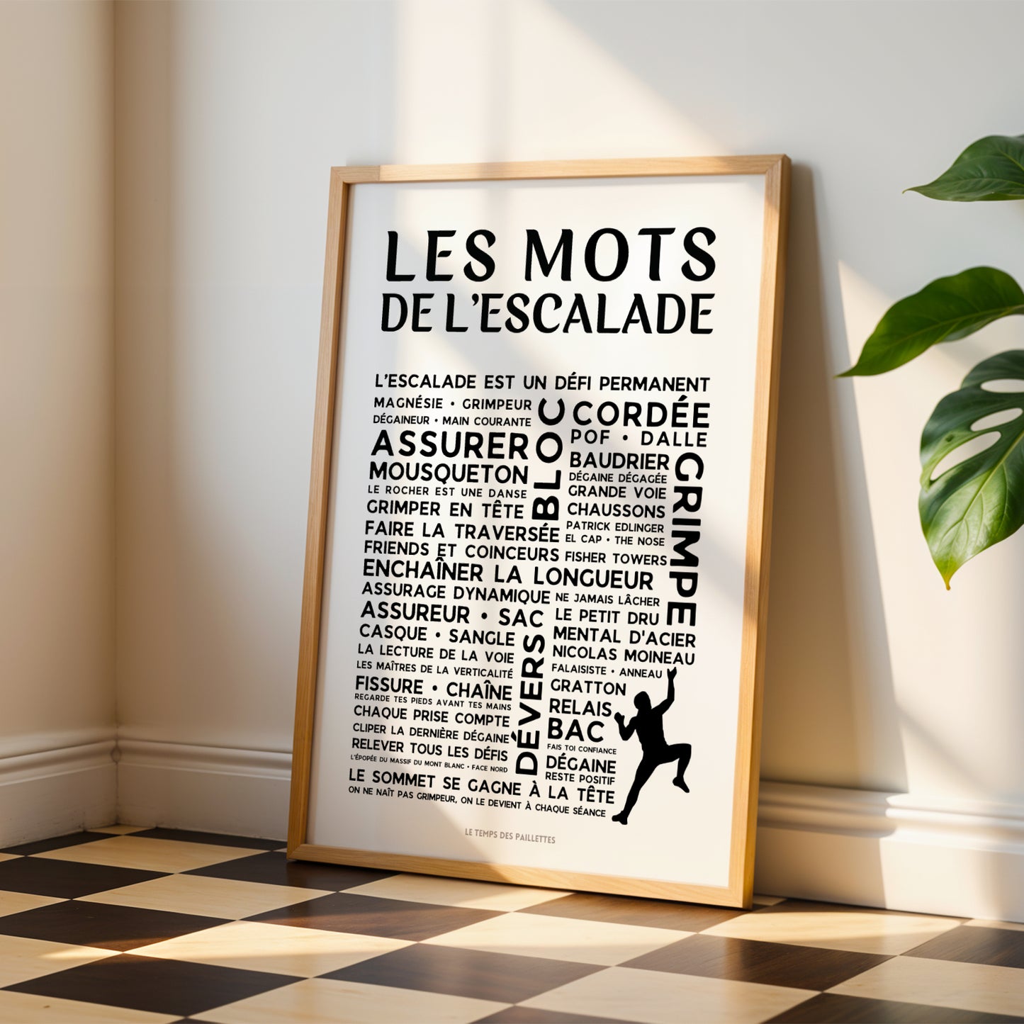 Affiche escalade vocabulaire grimpeur – décoration murale minimaliste sport grimpe
