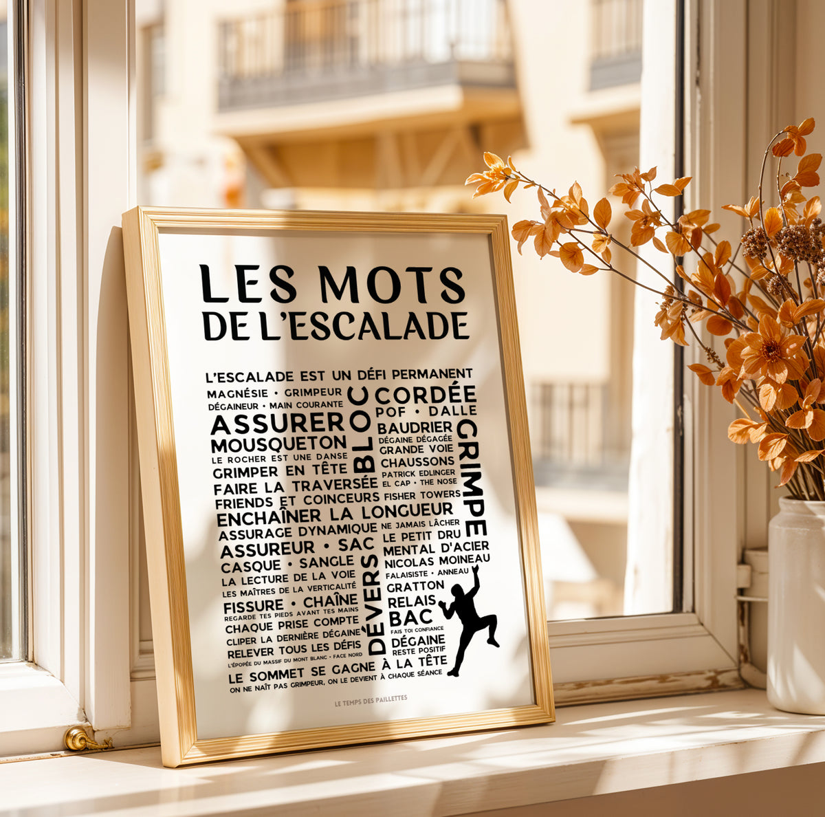 Affiche escalade encadrée décoration salon – cadeau grimpeur anniversaire Noël