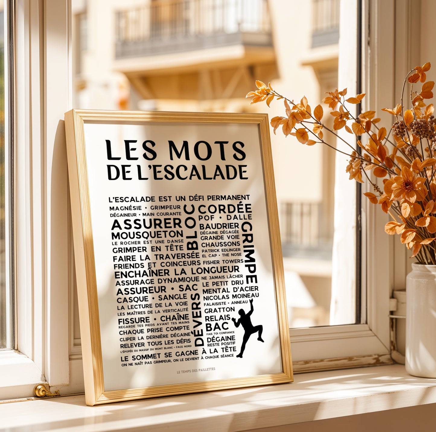 Affiche escalade encadrée décoration salon – cadeau grimpeur anniversaire Noël