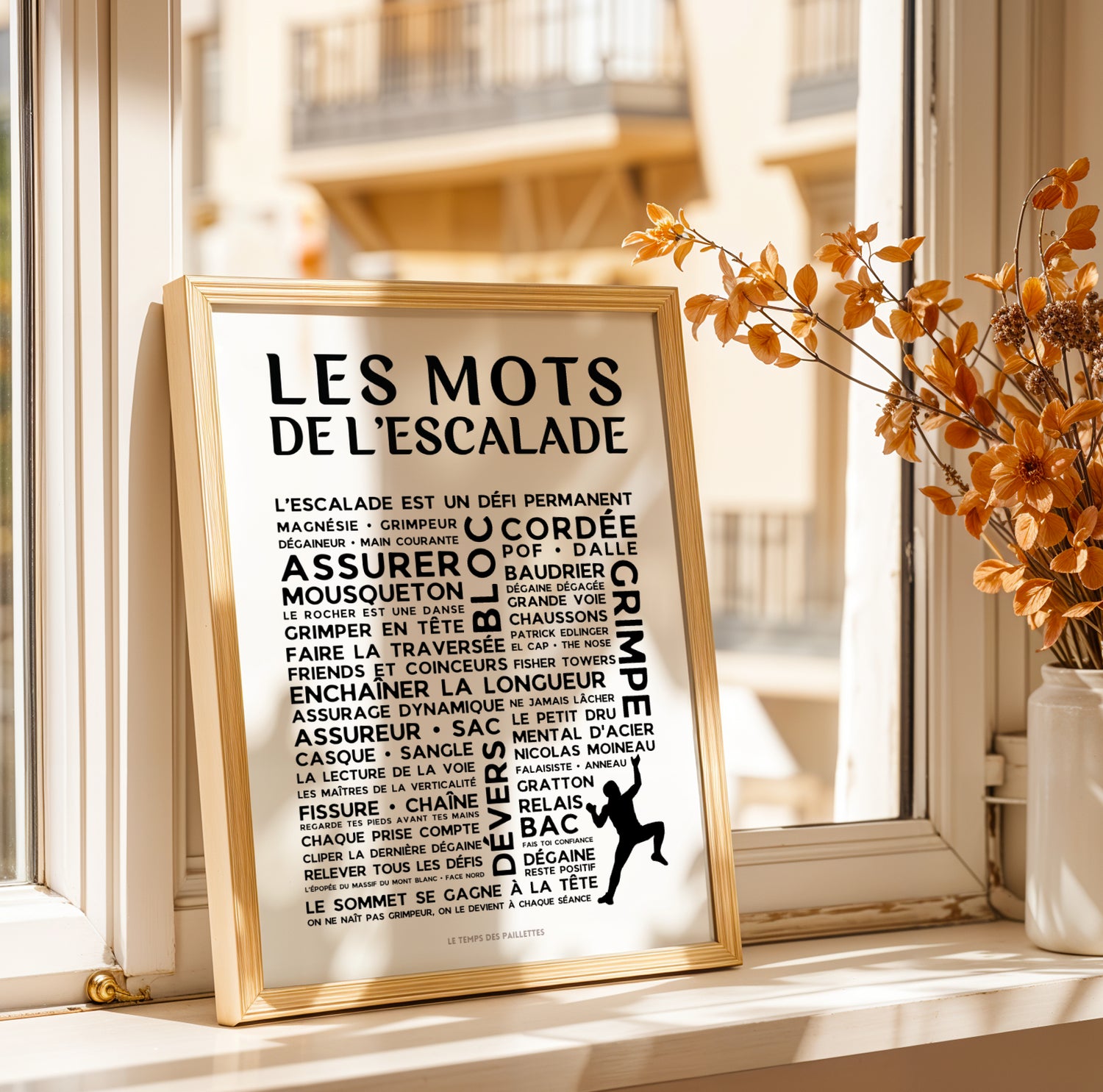 Affiche escalade encadrée décoration salon – cadeau grimpeur anniversaire Noël
