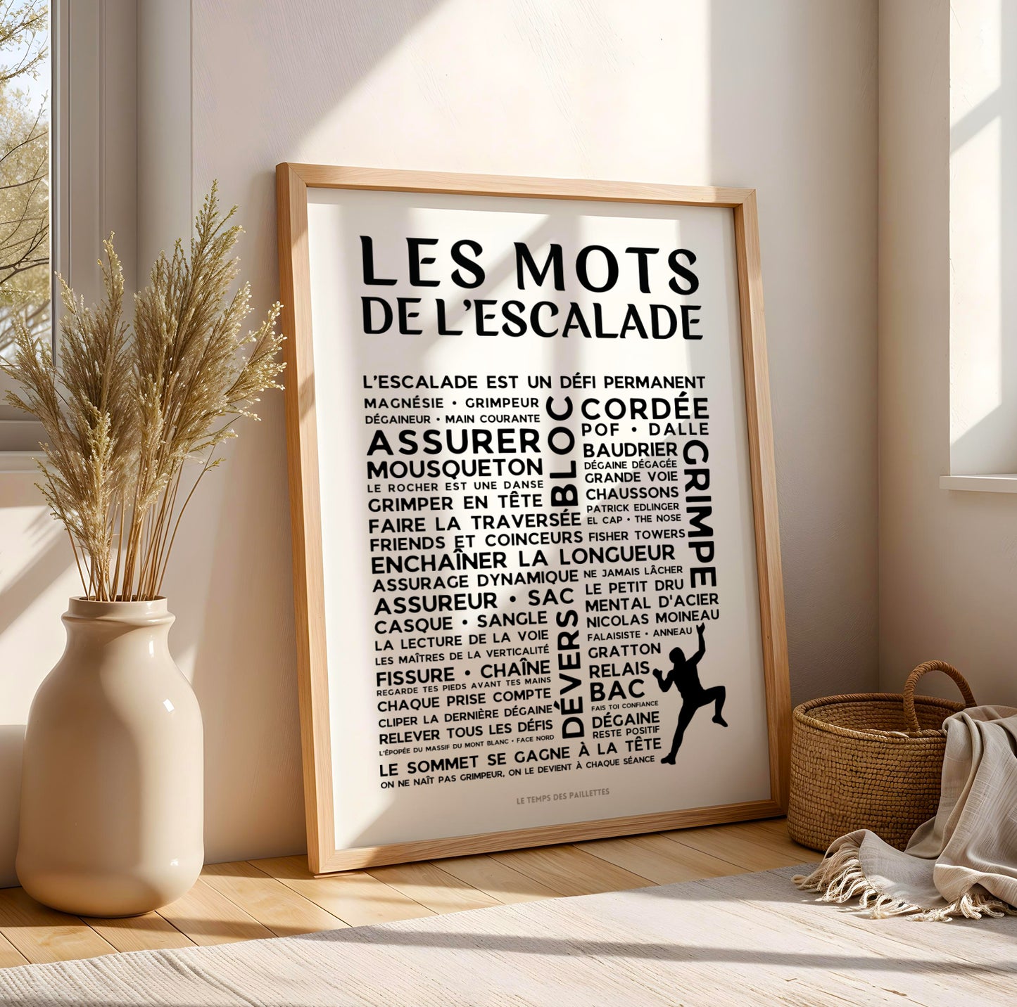 Affiche sport escalade typographique – poster mots grimpe cadeau original