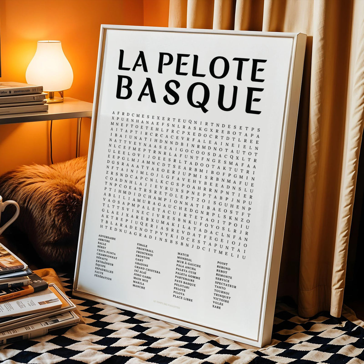Affiche Pelote Basque Mots Mêlés – Poster Jeu pour Fan de Pelote Basque