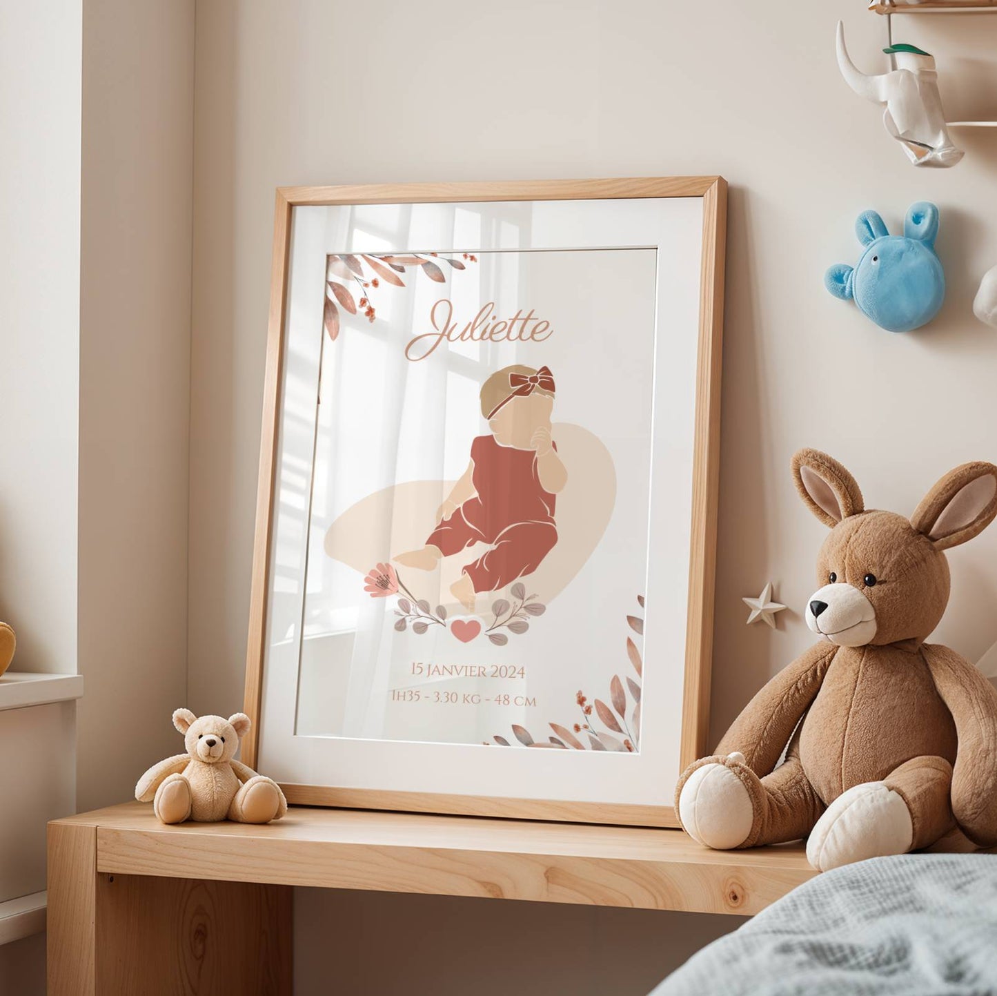 Affiche Naissance Personnalisée Fille – Silhouette Bohème Florale - Image 2