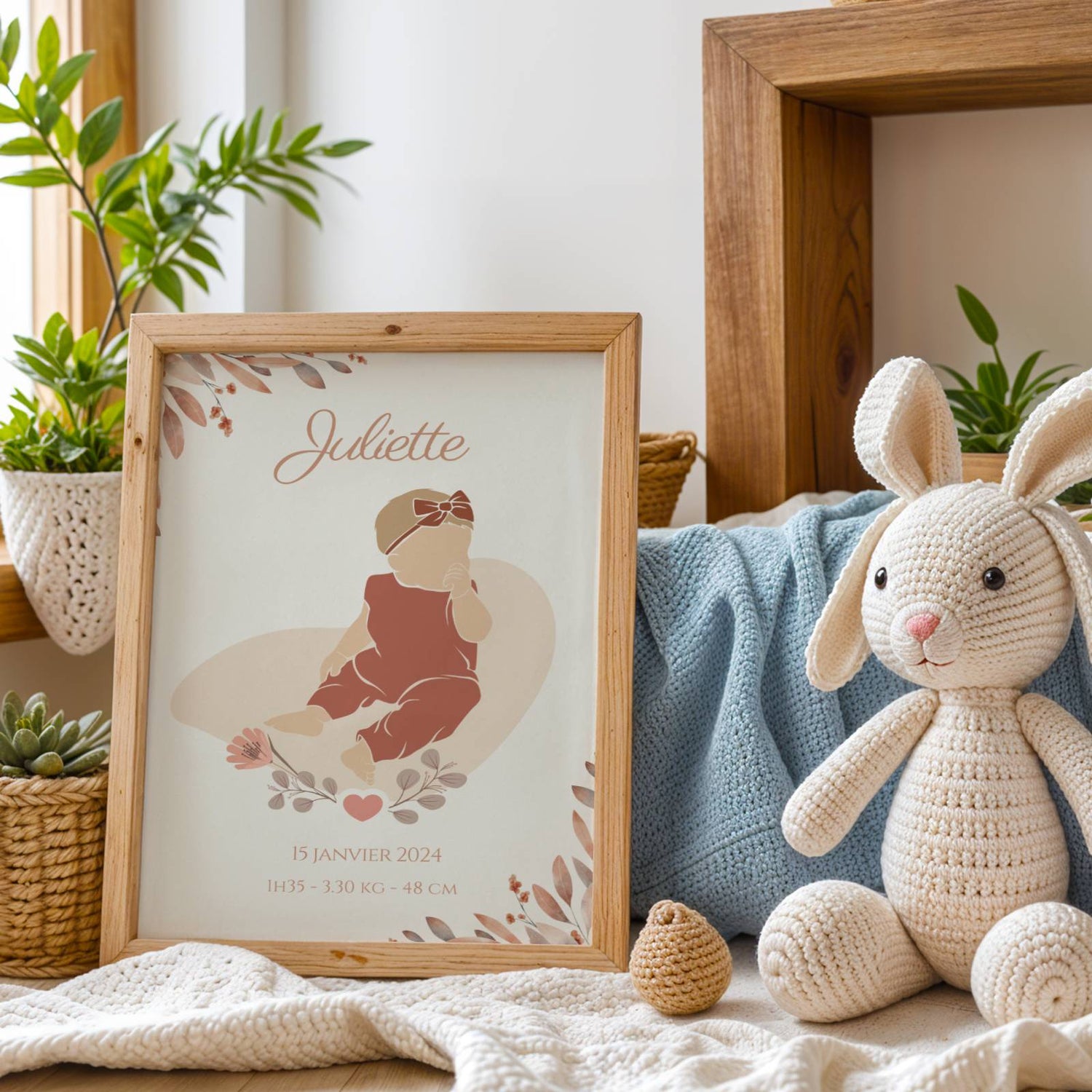 Affiche Naissance Personnalisée Fille – Silhouette Bohème Florale - Image 3