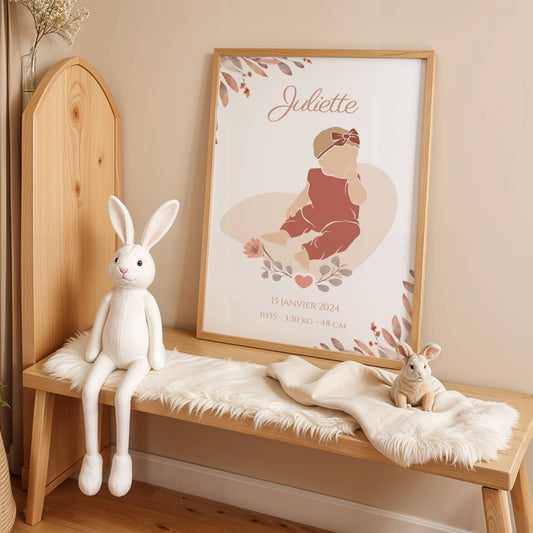 Affiche Naissance Personnalisée Fille – Silhouette Bohème Florale
