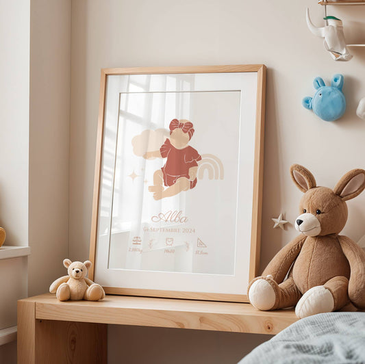 Affiche Naissance Personnalisée – Silhouette Bohème Abstraite Pastel