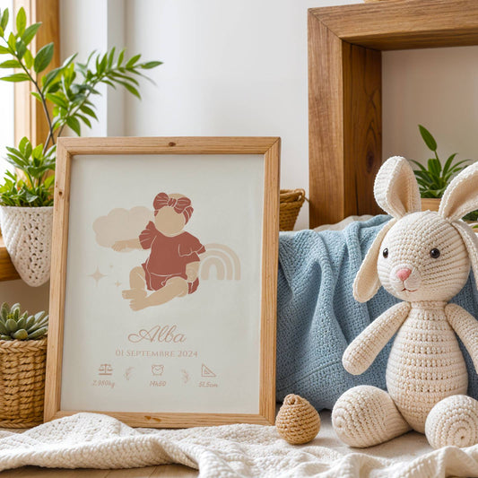 Affiche Naissance Personnalisée – Silhouette Bohème Abstraite Pastel
