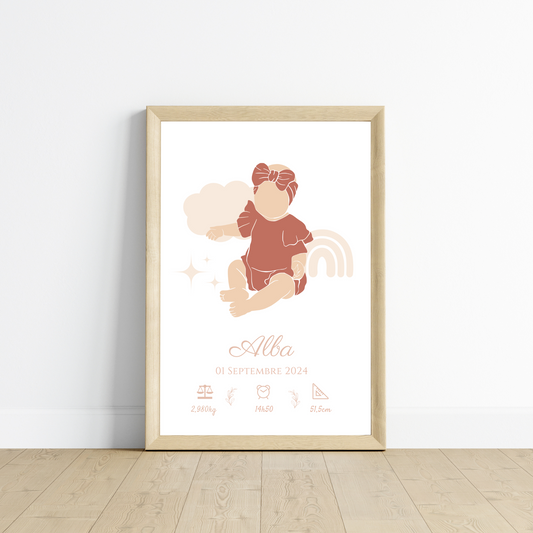 Affiche de Naissance Personnalisée Bohème - Prénom et Silhouette Abstraite - Le Temps des Paillettes