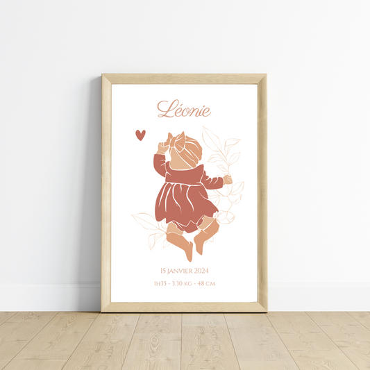 Affiche de Naissance Personnalisée Bohème - Prénom et Silhouette Abstraite - Le Temps des Paillettes