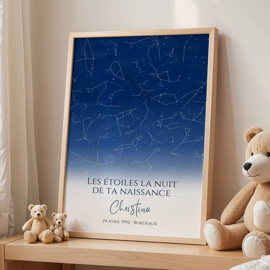 Affiche Constellation Personnalisée, Idée de Cadeau d'Anniversaire ou Naissance Affiche Étoile Personnalisée - Cadeau de naissance