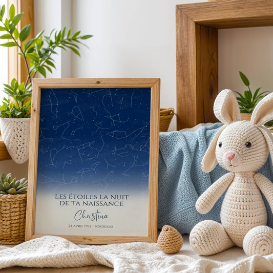 Affiche Constellation Personnalisée, Idée de Cadeau d'Anniversaire ou Naissance Affiche Étoile Personnalisée - Cadeau de naissance