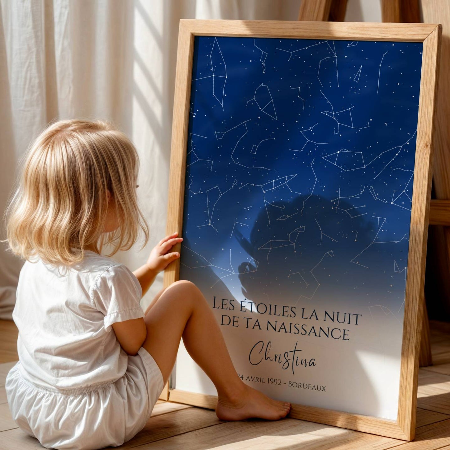 affiche étoiles constellation personnalisée prénom lieu naissance décoration murale