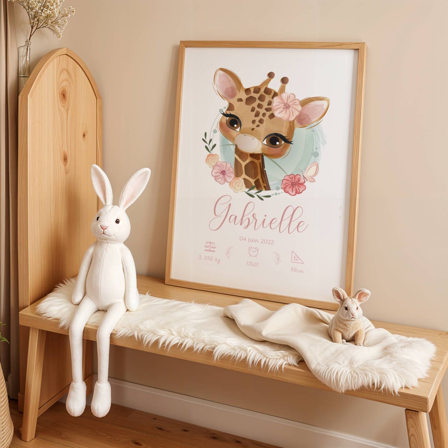Affiche naissance girafe - cadeau de naissance personnalisé