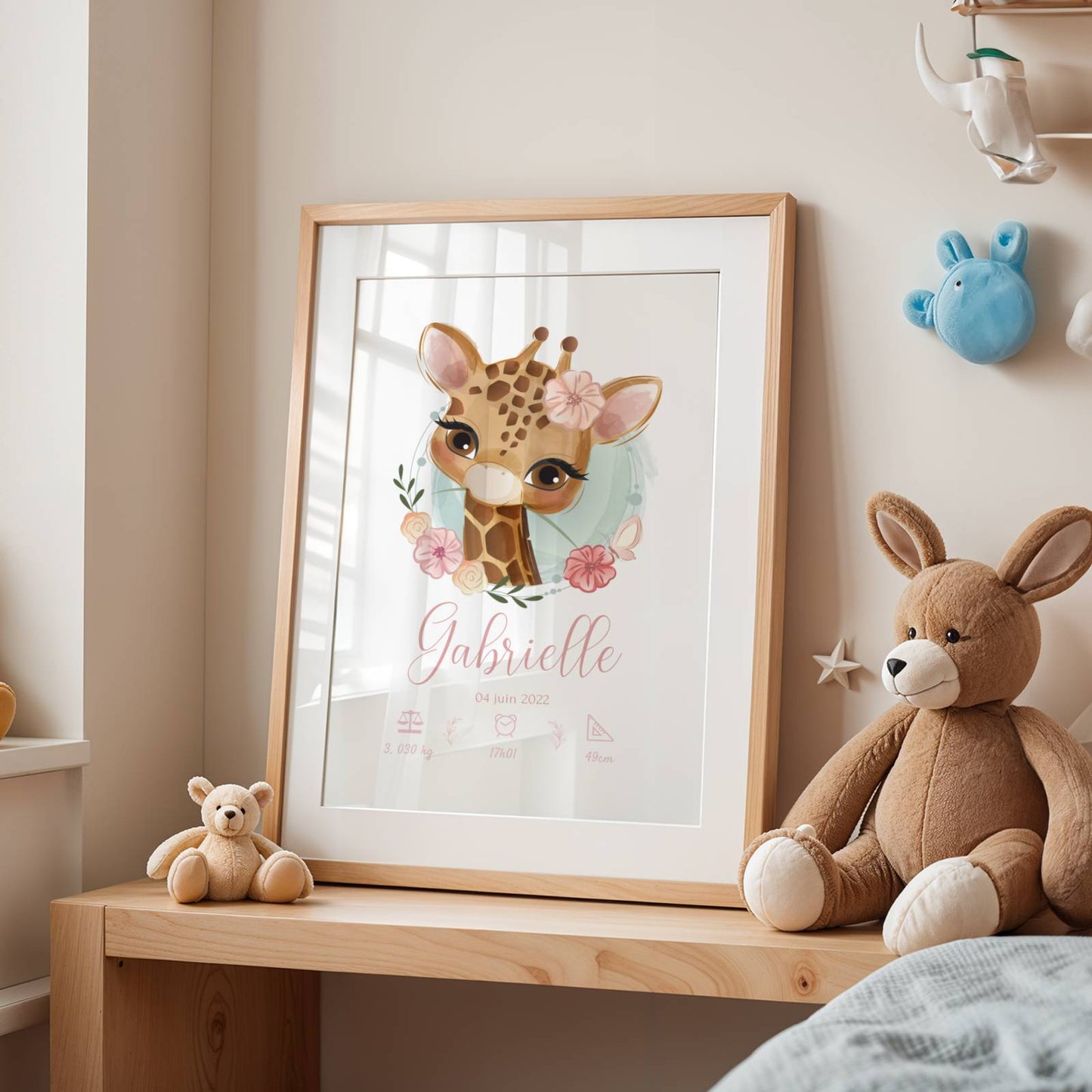 Affiche naissance girafe - cadeau de naissance personnalisé