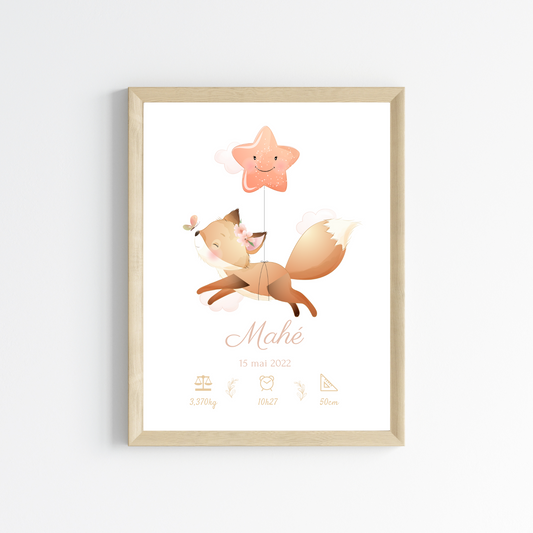 Affiche de naissance renard - Cadeau de naissance personnalisé