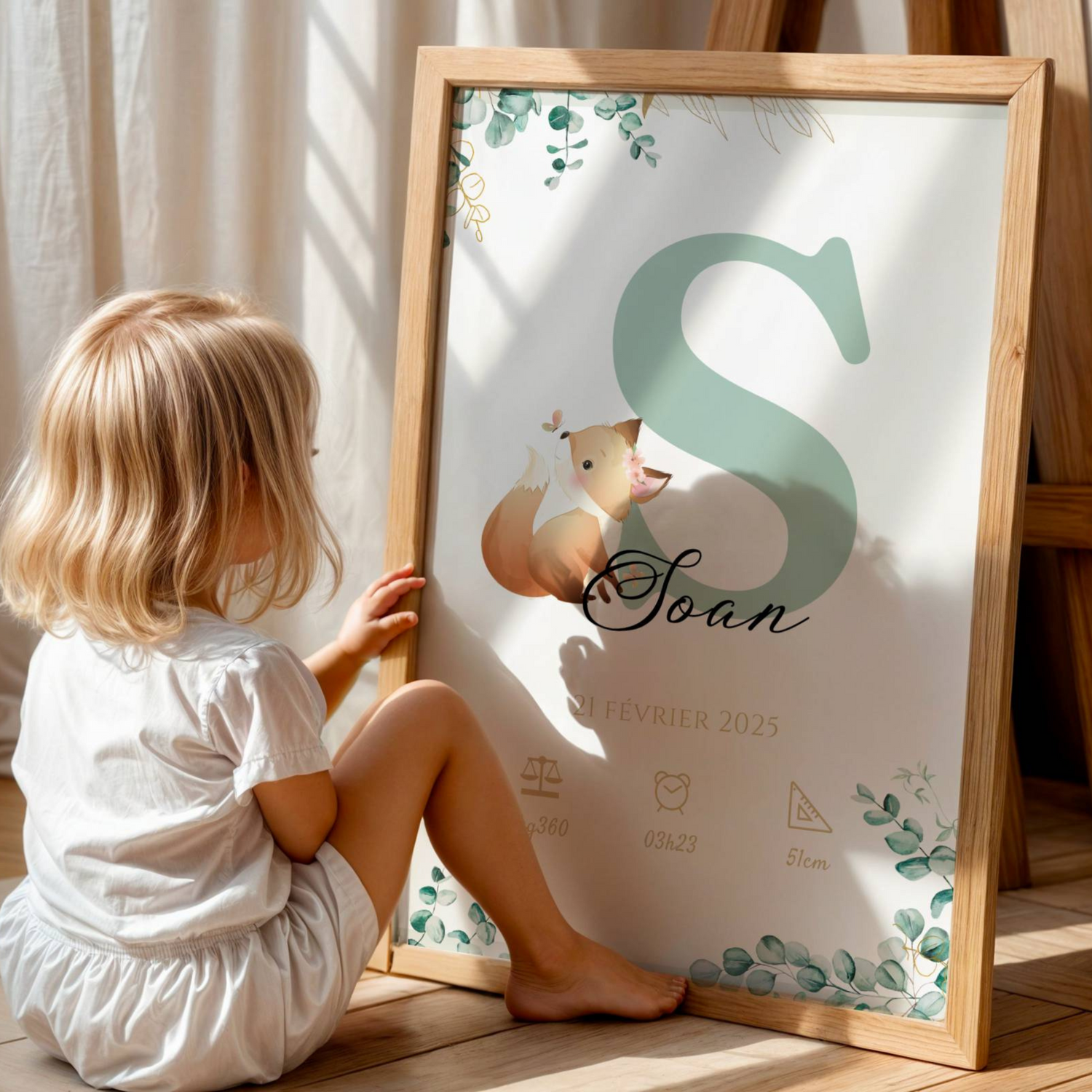 poster naissance personnalisé chambre bébé renard doux et poétique