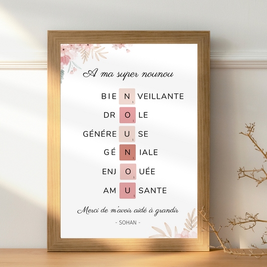 Affiche Nounou  Scrabble personnalisée