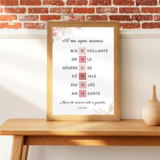 Affiche Nounou  Scrabble personnalisée
