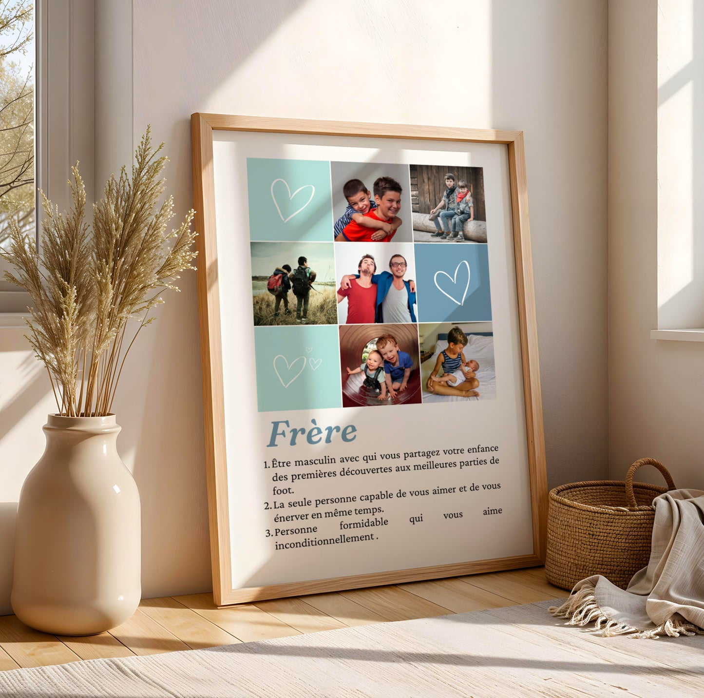 Affiche personnalisée frère avec photo et définition style dictionnaire, cadeau original pour anniversaire, Noël ou témoin mariage.