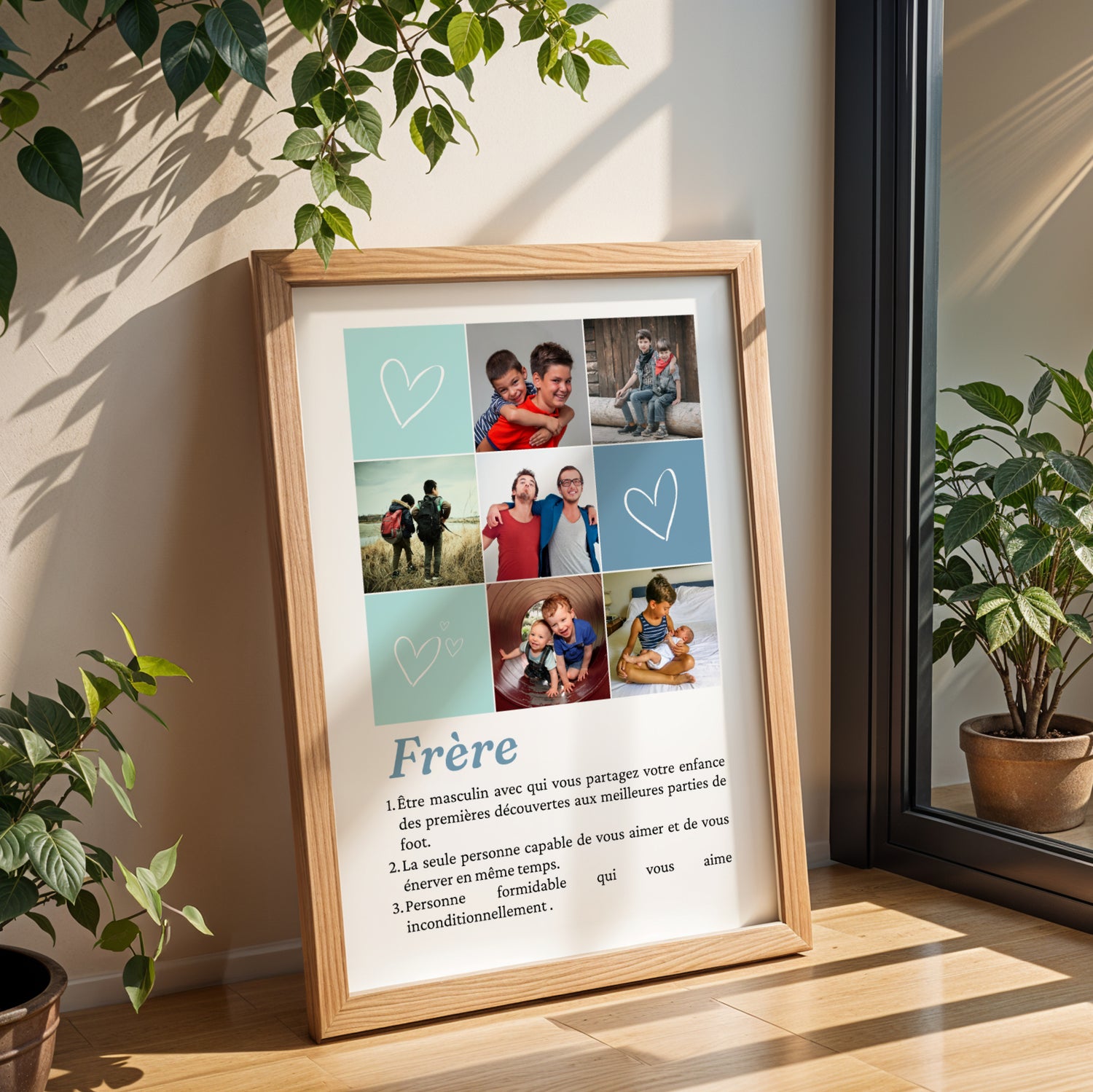 Affiche personnalisée frère avec photo et définition style dictionnaire, cadeau original pour anniversaire, Noël ou témoin mariage.