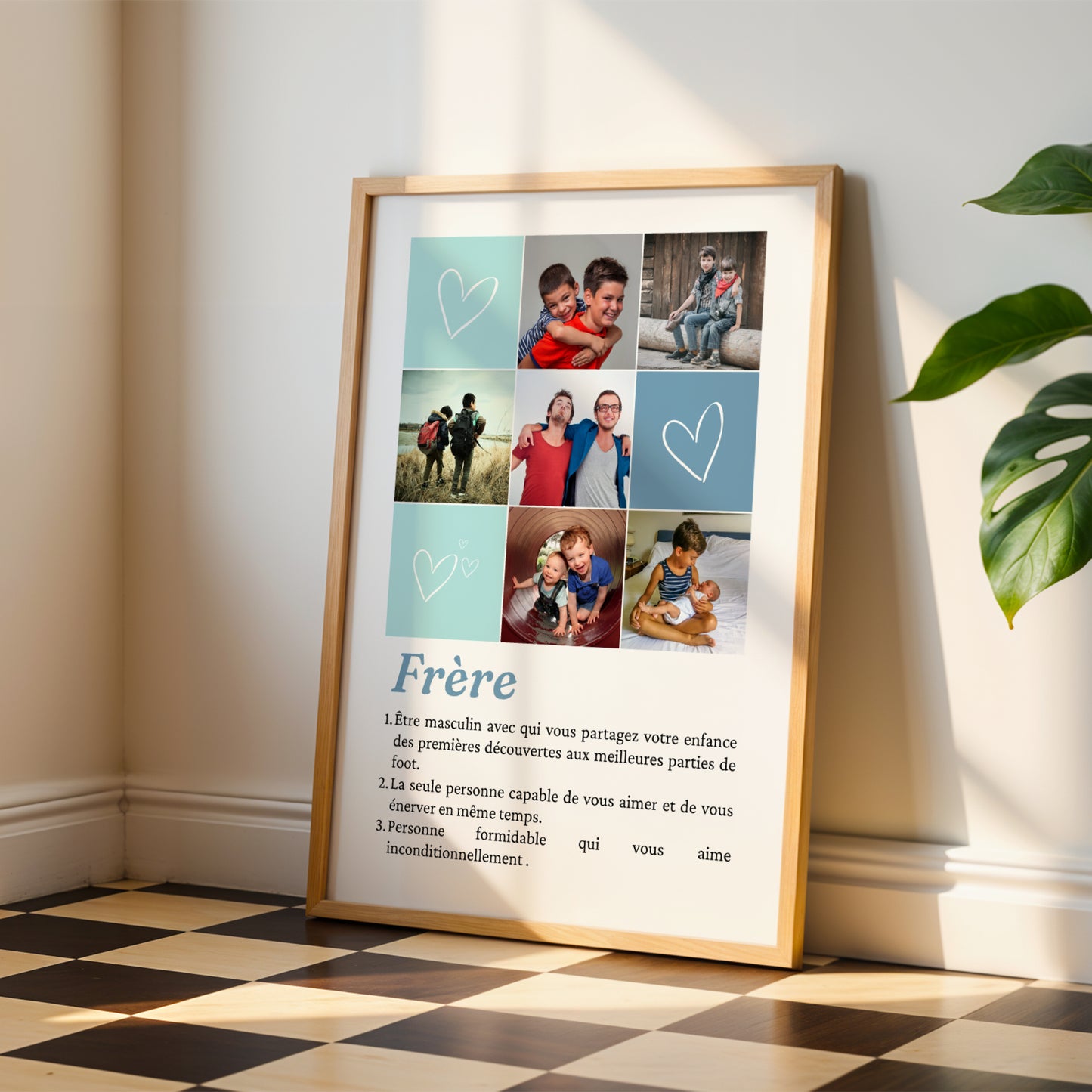 Affiche personnalisée frère avec photo et définition style dictionnaire, cadeau original pour anniversaire, Noël ou témoin mariage.