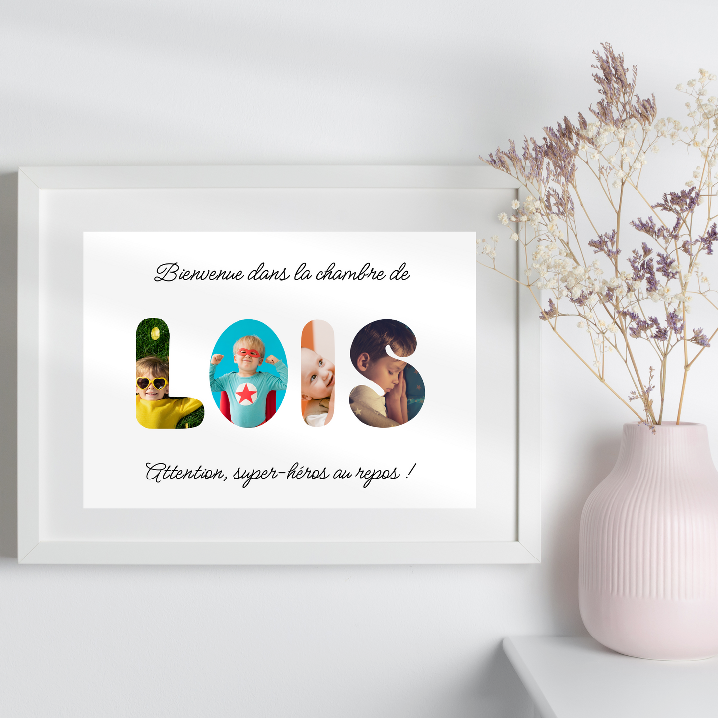Affiche photo collage prénom pour enfant – Décoration chambre enfant/nouveau-né
