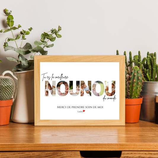 Affiche personnalisée Nounou avec photos – Mot NOUNOU illustré par vos images – Cadeau nounou unique et émouvant fin d’année scolaire