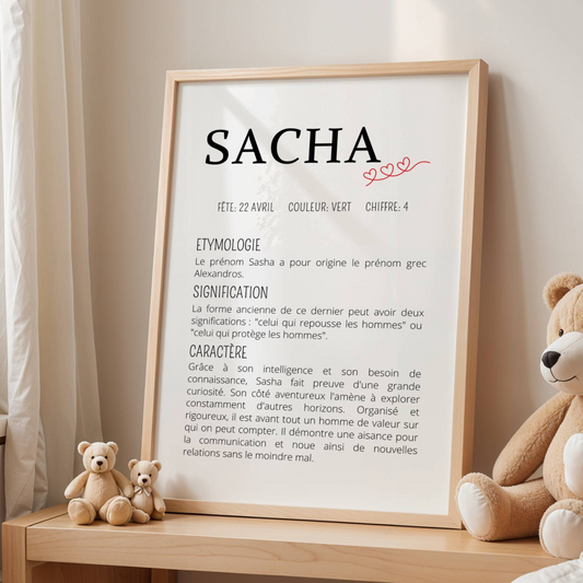 affiche prénom bébé minimaliste définition étymologie personnalisée décoration chambre enfant