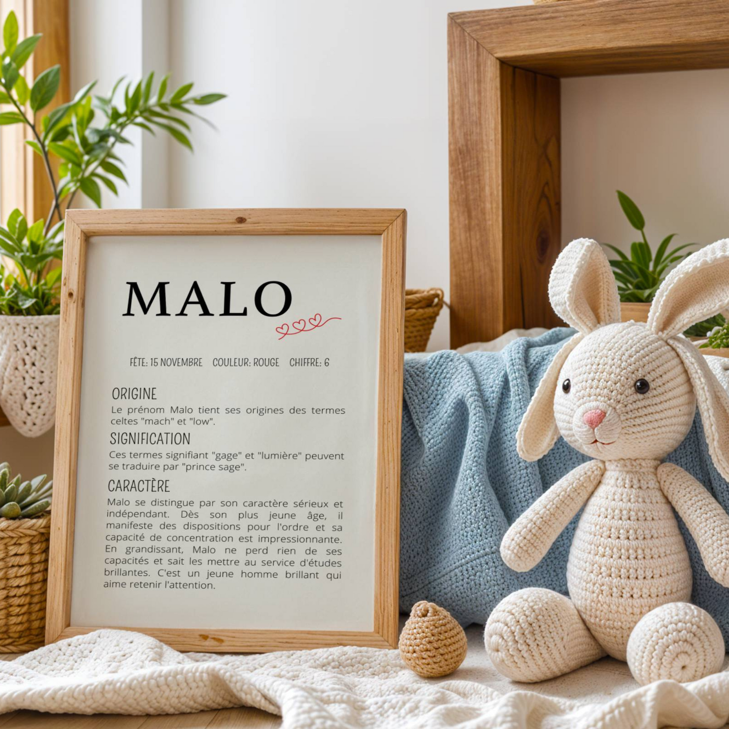 poster prénom personnalisé signification étymologie noir blanc chambre bébé
