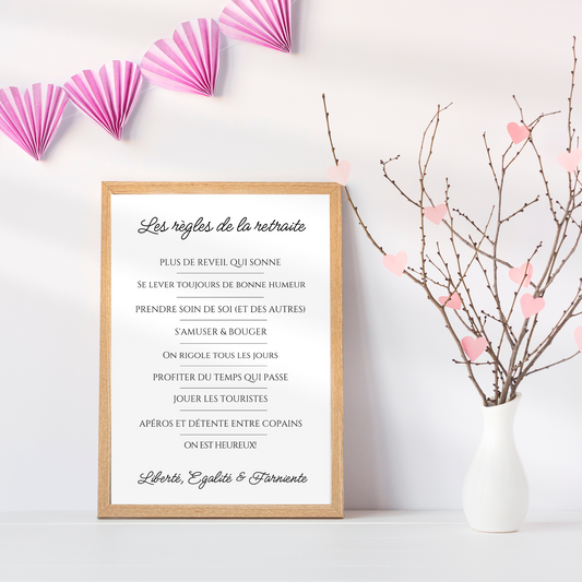 Affiche Les Règles de la retraite - cadeau pour départ en retraite
