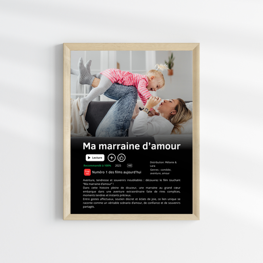 Affiche série/film Netflix Marraine personnalisée – Poster Marraine avec photo – Cadeau Noël Marraine – Baptême & Demande Marraine