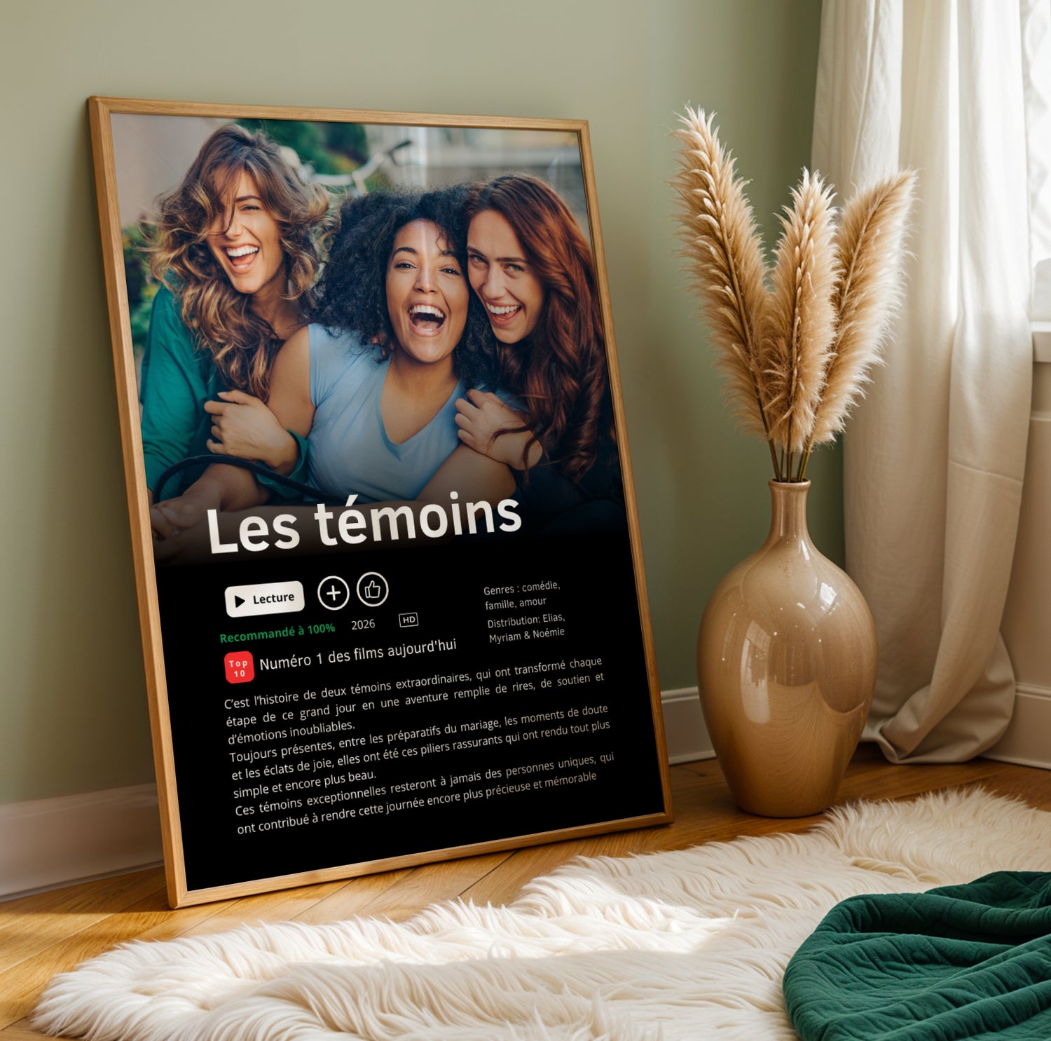 Affiche témoin mariage personnalisée style série Netflix avec photo, texte personnalisé et design moderne inspiré des plateformes de streaming, idée cadeau originale pour demande ou remerciement témoin.
